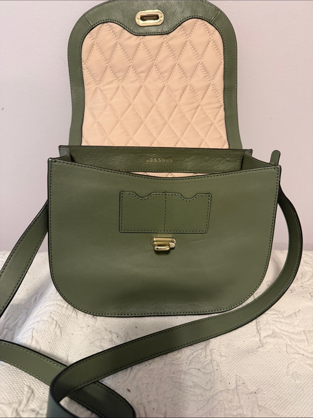 Lo & Sons Olive Green Leather Saddle Crossbody with Gold Hardware - Picture 3 of 5